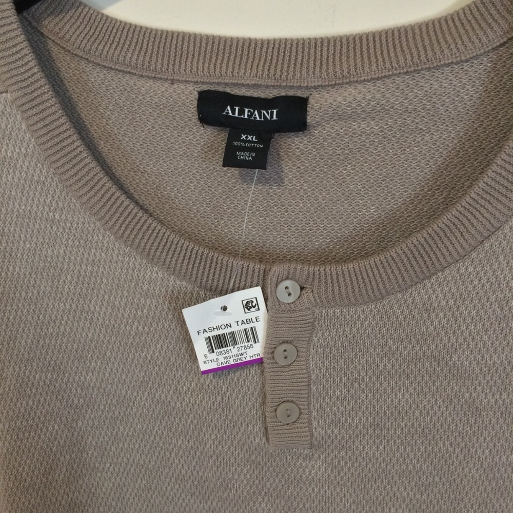 Alfani men's XXL "cave grey" button down long sleeve thermal crewneck sweater - Picture 3 of 5